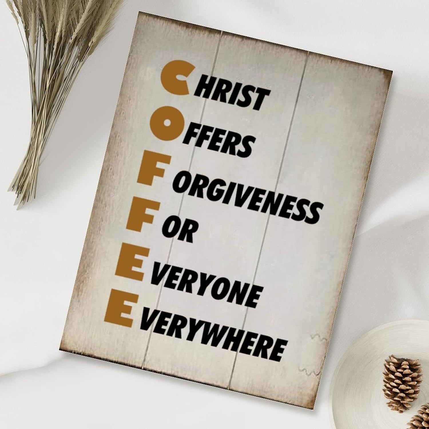Rustic Wall Decor Wood Sign Motivational Quotes Bible Hanging Sign Coffee Christ Offers Forgiveness for Everyone Everywhere Decorations Signs for Living Room Home Decoration 18x24in