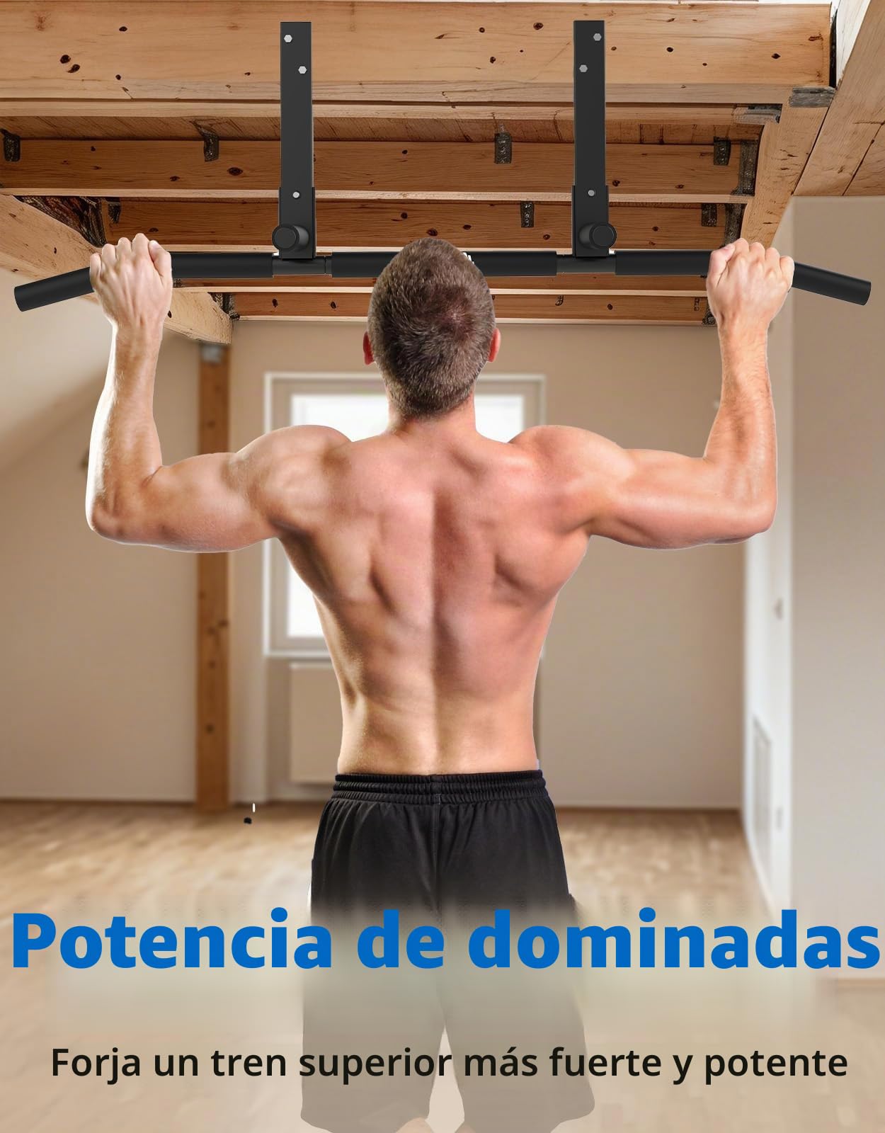Barra de dominadas montada en viga, barra de dominadas de montaje en techo para gimnasio en casa, viga, rafter, fácil instalación, barra de 42 pulgadas de ancho