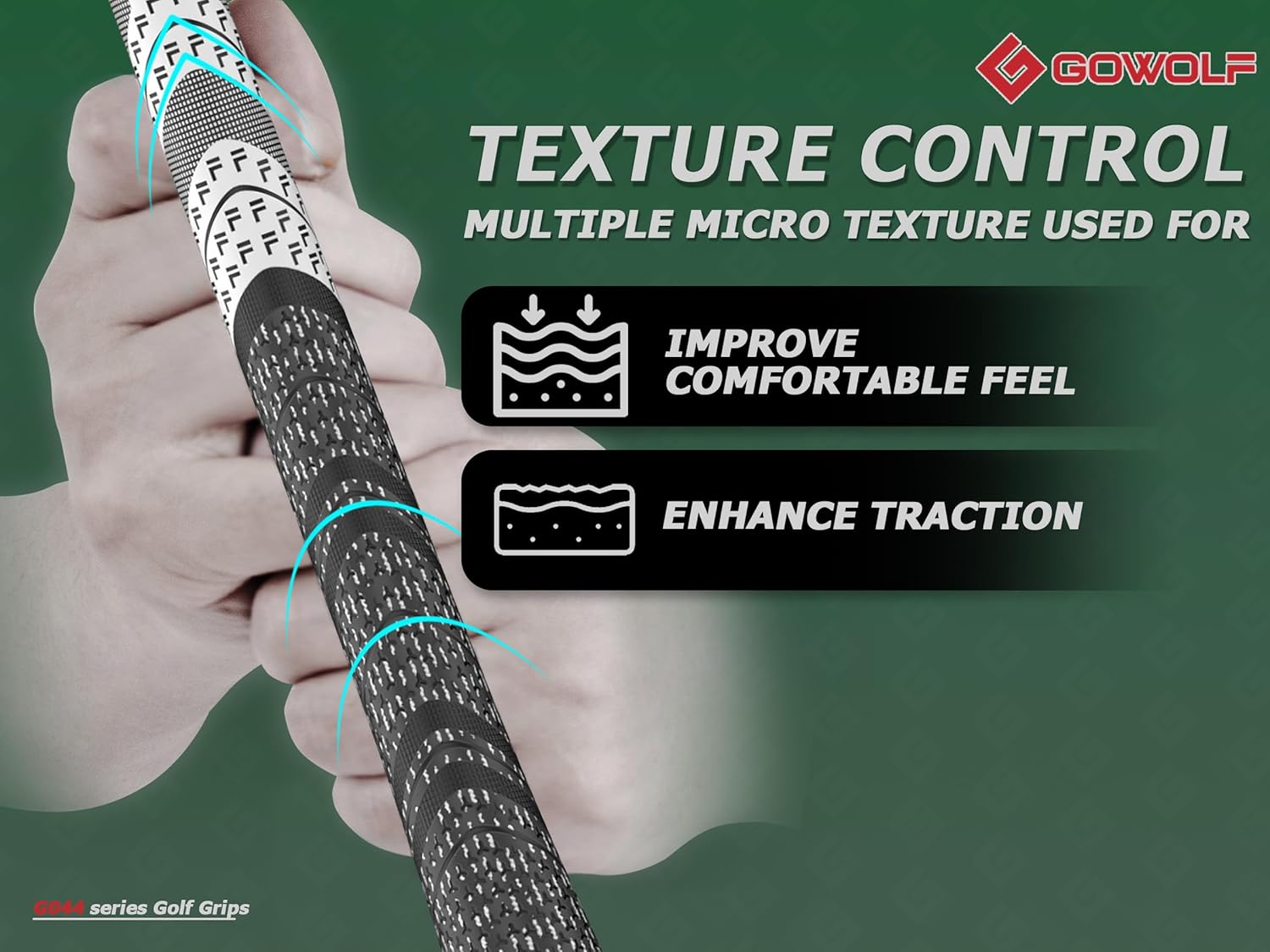 Gowolf Premium Cross Corded Natrual Rubber Golf Grips 13 Pack, Back Rib Improved Control Multi-compound Hybrid Golf Club Grips with 15pc Tapes or Full Kits