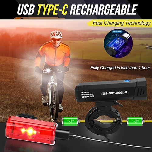 Miniatura 3 de El juego de luces superbrillantes para bicicleta se puede cargar por puerto USB, faros delanteros nocturnos y luz trasera, 3 modos de luz, fácil de