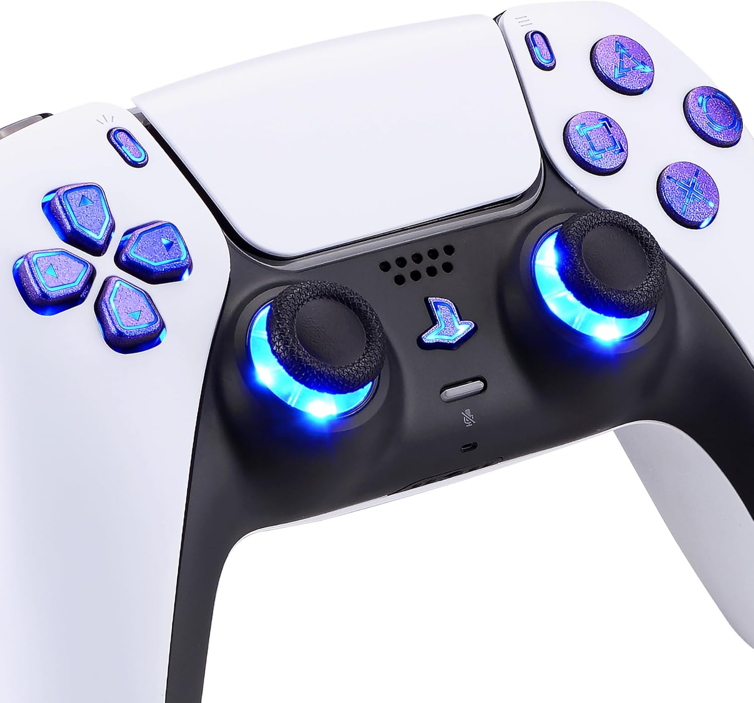 eXtremeRate 7 Colors 9 Modes Luminated Dpad Thumbsticks Share Home Face Buttons for PS5 Controller BDM-030 040 050, Chameleon Purple Blue Classical Symbols Buttons DTF LED Kit for PS5 Controller - Image 5