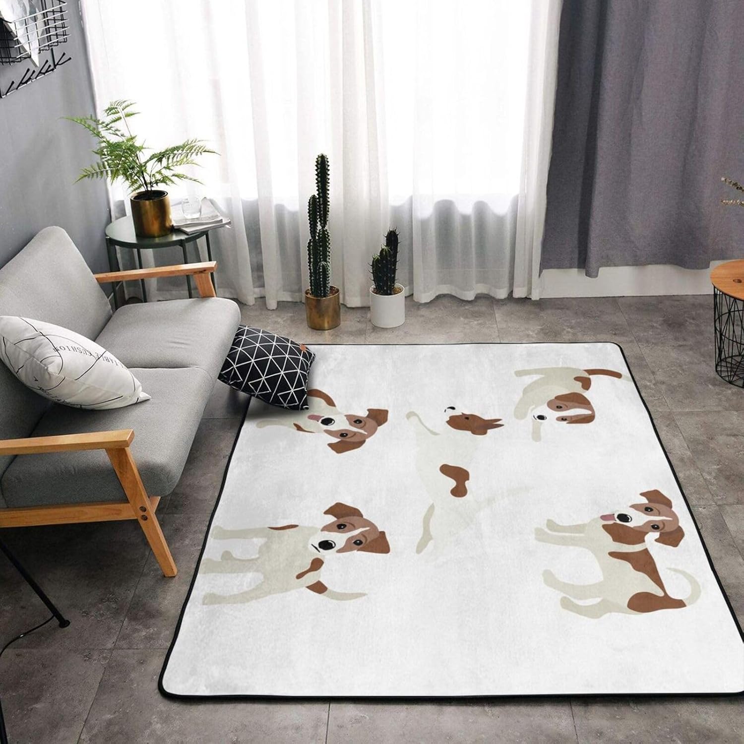 多機能ファッションカーペット ラッセルテリア 犬柄 多機能 畳 防ダニ 滑り止め付 キュアグレース フランネルラグ 抗菌 防臭 床保