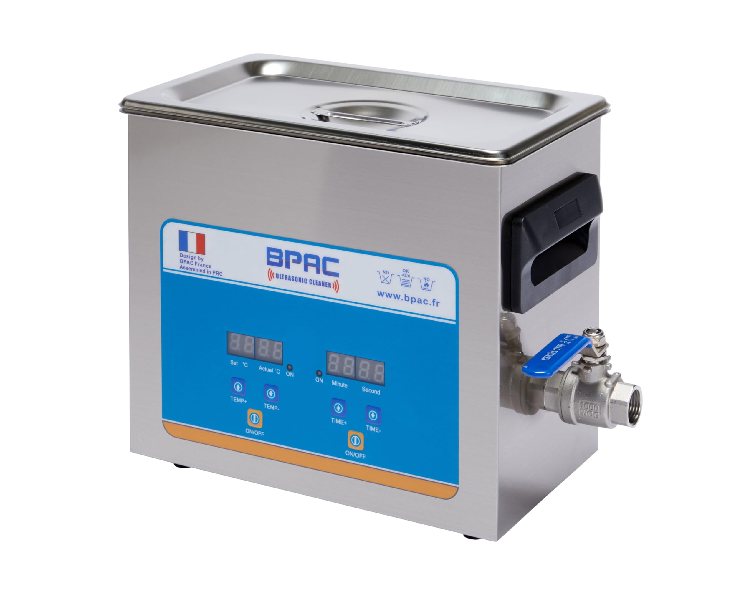 BPAC Pulitore ad ultrasuoni digitale con vasca da 3 litri e valvola di scarico, pulitore ad ultrasuoni per gioielli, potenza 120 W, vassoio ad ultrasuoni per professionisti e privati