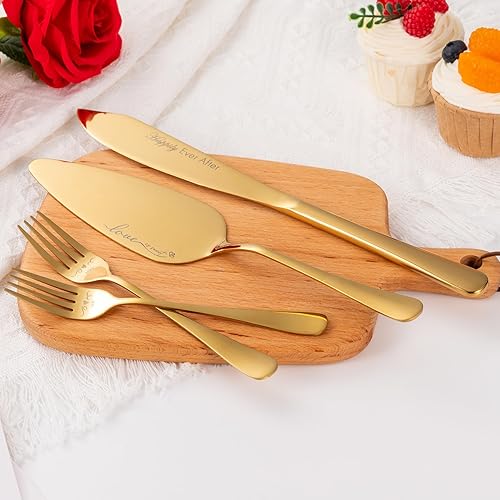 Miniatura 5 de Juego de cuchillo y servidor para pastel de boda, juego de corte de pasteles para boda, Mr and Mrs Forks Juego de cortador de pasteles para boda,