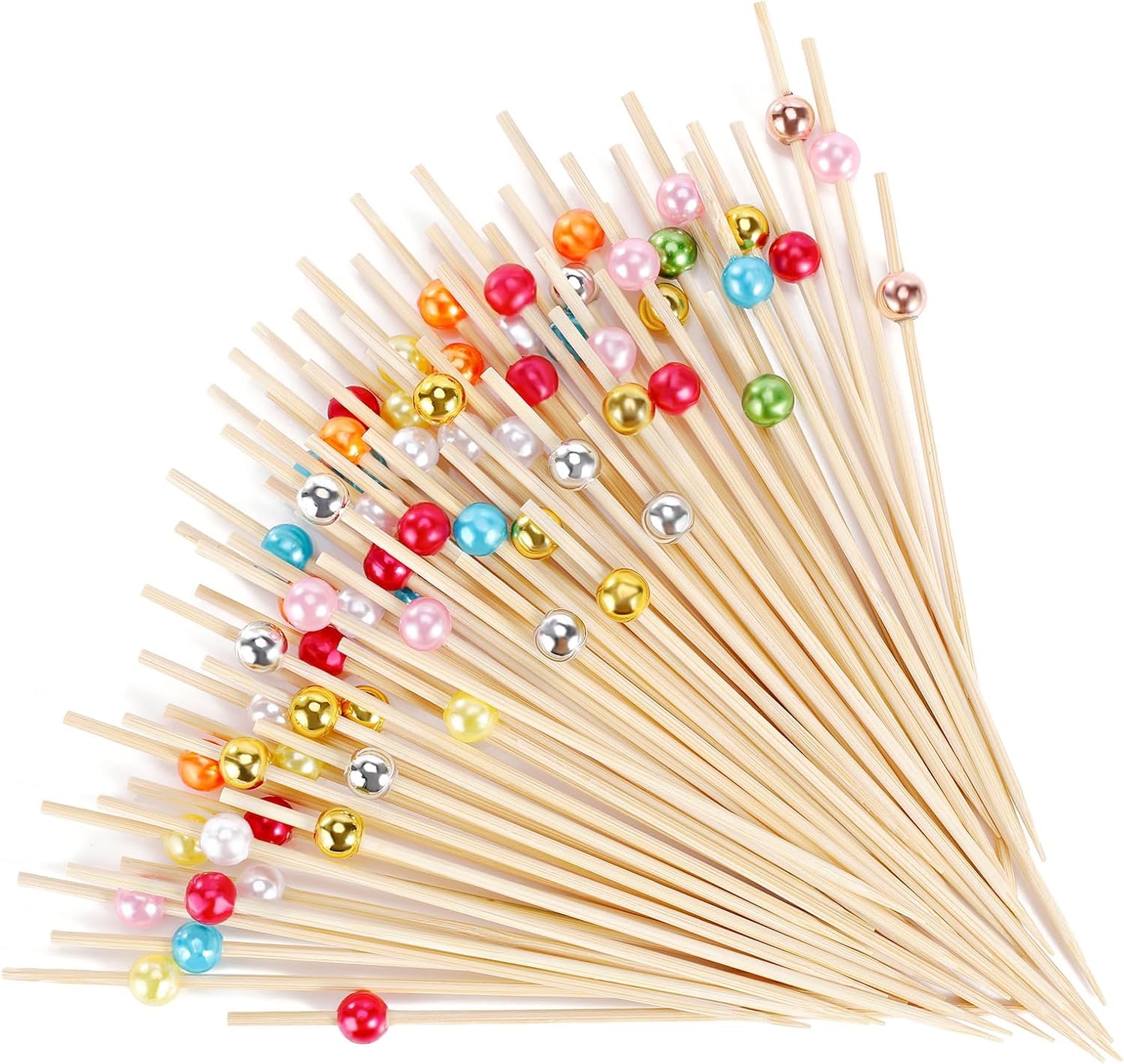 200 PCS Cocktail Picks, Fancy Toothpicks for Appetizers, Decorative Skewers for Appetizers Drinks Party Fruit, 4.7 Inch Long Wooden Bamboo Gold Ball Food Sticks Charcuterie Boards Accessories (Color)