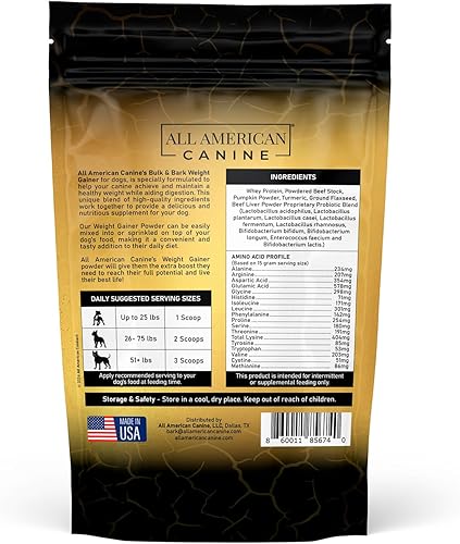 Vista 10 de Ganador de peso para perros, proteína en polvo para perros, suplemento alimenticio alto en calorías, ganador de peso de calidad premium, masa