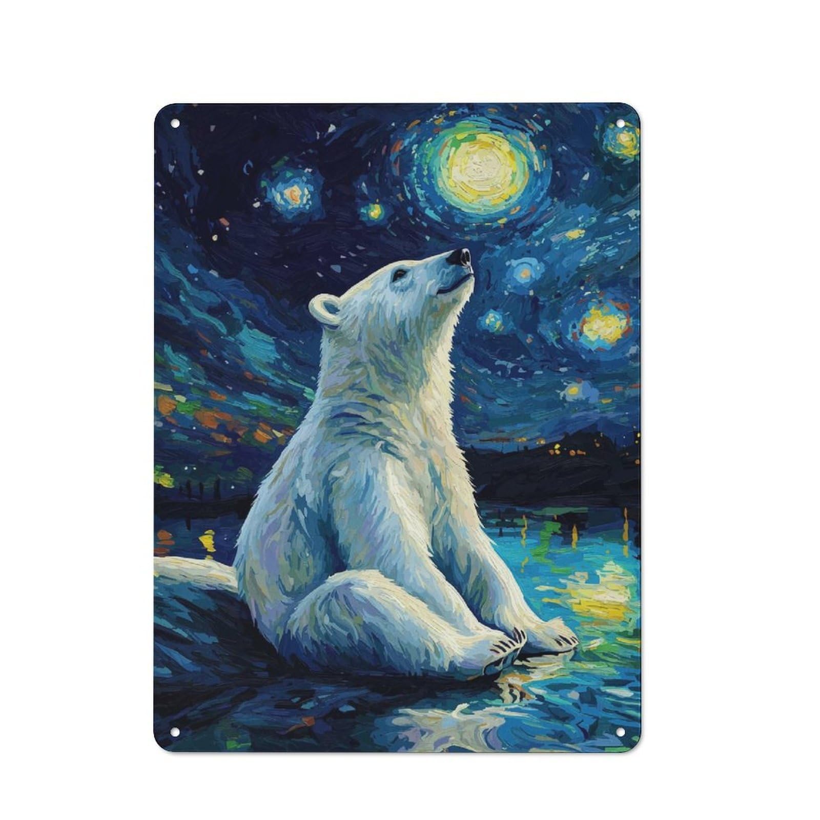 Junmoney Polar Bear Under Starry Night Vintage Tin Sign 40X30cm With For Hobby Room Or Studio, For Metal Sign Collectors, For Garage And Workshop Walls