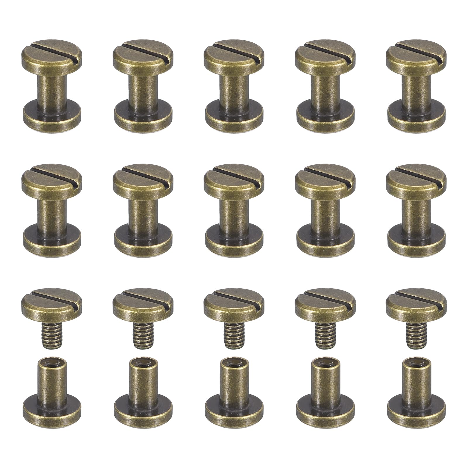 uxcell 30Pack Brass Chicago Screws, 5x8mm Flat Head Screw Back Binding Post Nail Stud Rivets for DIY Leather Craft Belt Strap Bronze
