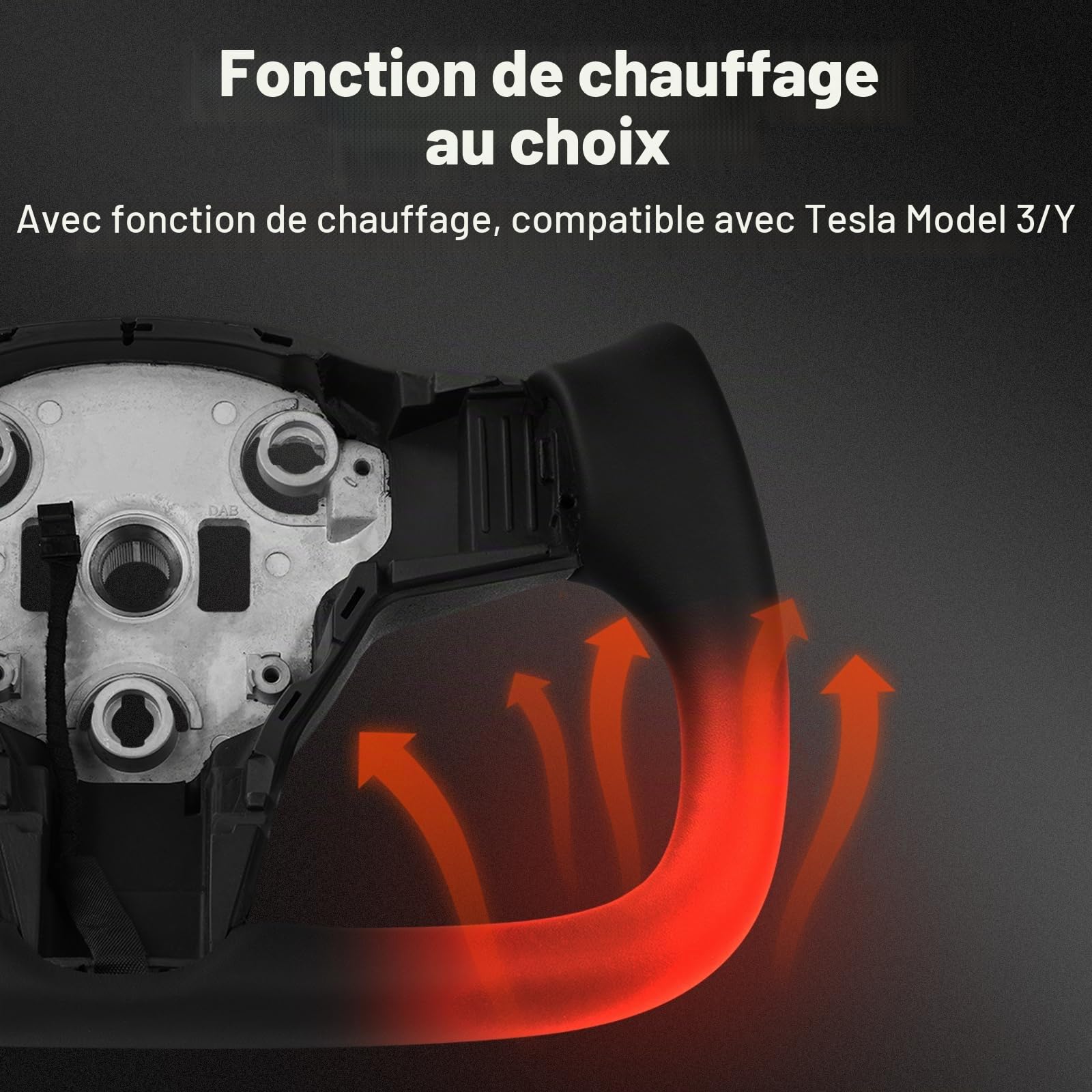 Volant modifié chauffant personnalisé pour ModelY/3, cuir noir