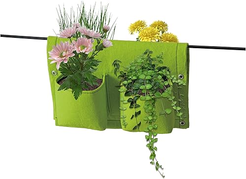 VegTrug RPLG4001USA - Maceta de fieltro para balcón, 4 bolsillos, color verde lima, 3 rieles