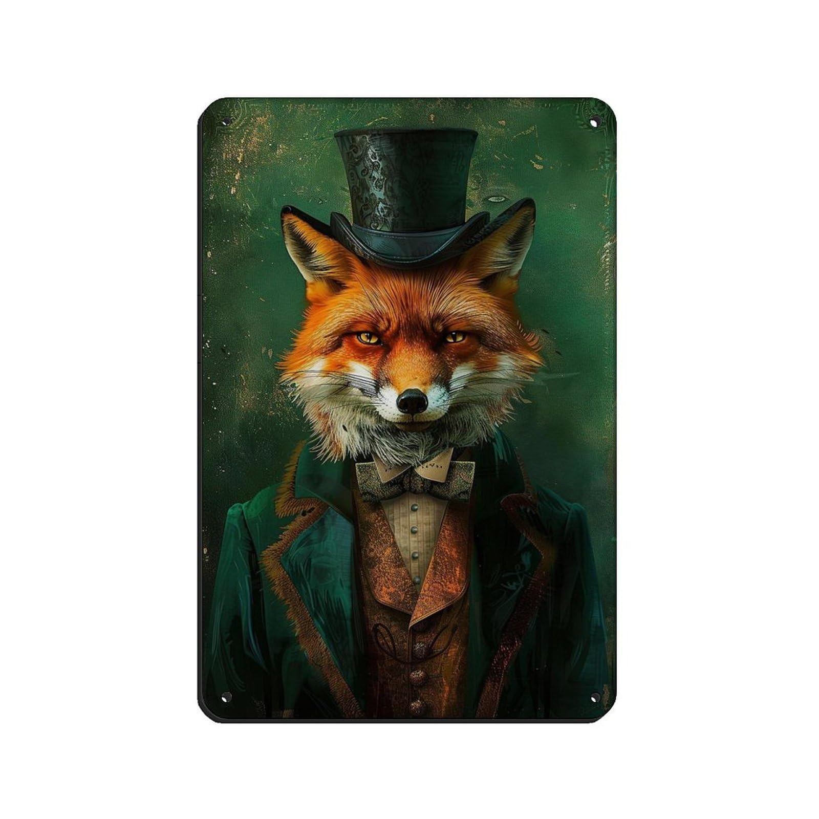 Cottage Renaissance Gentleman Fox Painting Poster Tin Sign Vintage Metal Pub Club Cafe Bar Home Wall Art Decoration Poster Retro 8x12inch(20x30cm)