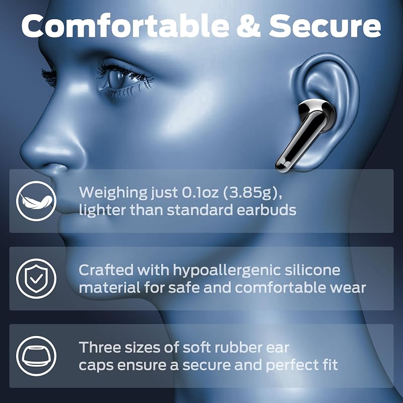 Monster N-Lite 203 AirLinks Wireless Earbuds, Bluetooth 5.3 Headphones HiFi Stereo, Wireless Earphones with HD Clear Call, 30H Playback, Touch Control, Type-C Charging, IPX6 Waterproof in-Ear Earbuds image 3