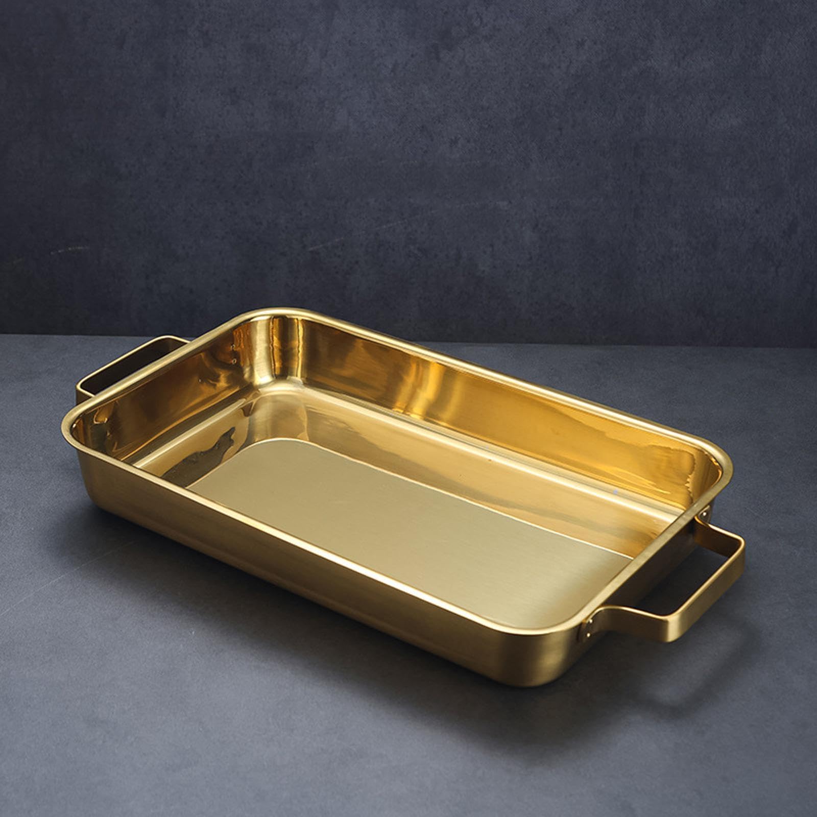Fuente para Hornear Pescado de Acero Inoxidable con Asas Prácticas, Oro 38cm, Individual