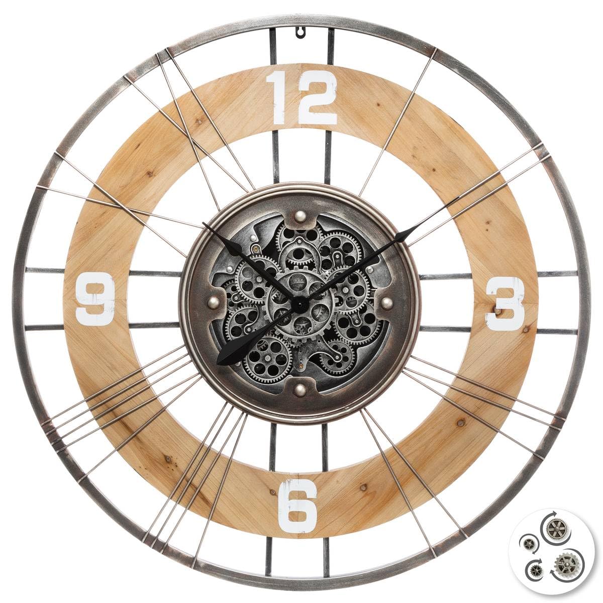Horloge Lana Atmosphera en métal et bois noir et beige grand format D90 cm pour salon