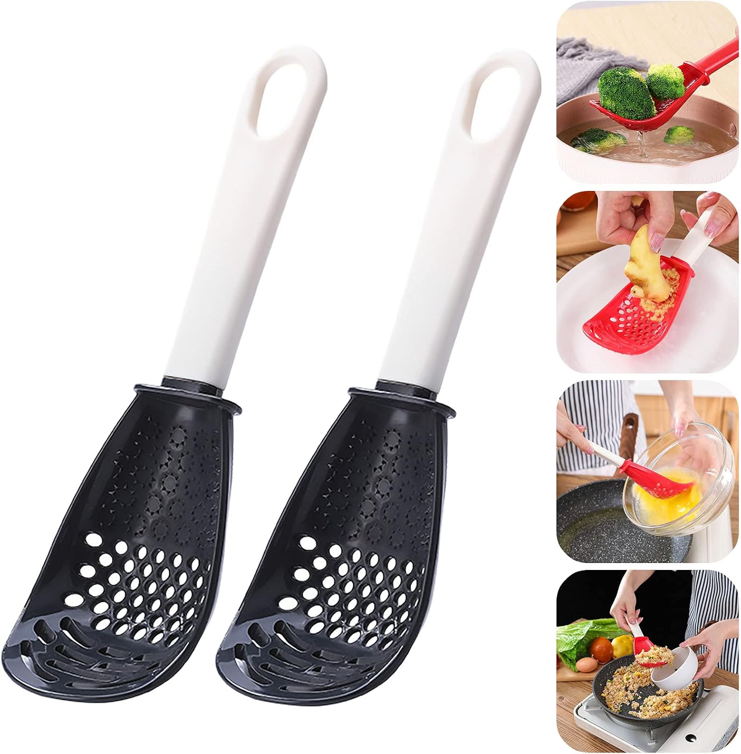Multifunctional Cooking Spoon Strainers - Strainers for Kitchen Tools Small Silicone Spatula Spoon - Heat-resistant, for Cooking, Draining, Mashing, Grating (Black)
