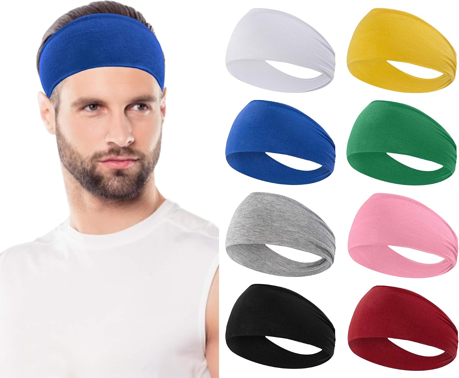 habibee 8 pcs Headbands for Women Men Sweatband Workout Non Slip Headband Elastic Moisture Wicking Hairband for Yoga Running fits All Men & Women