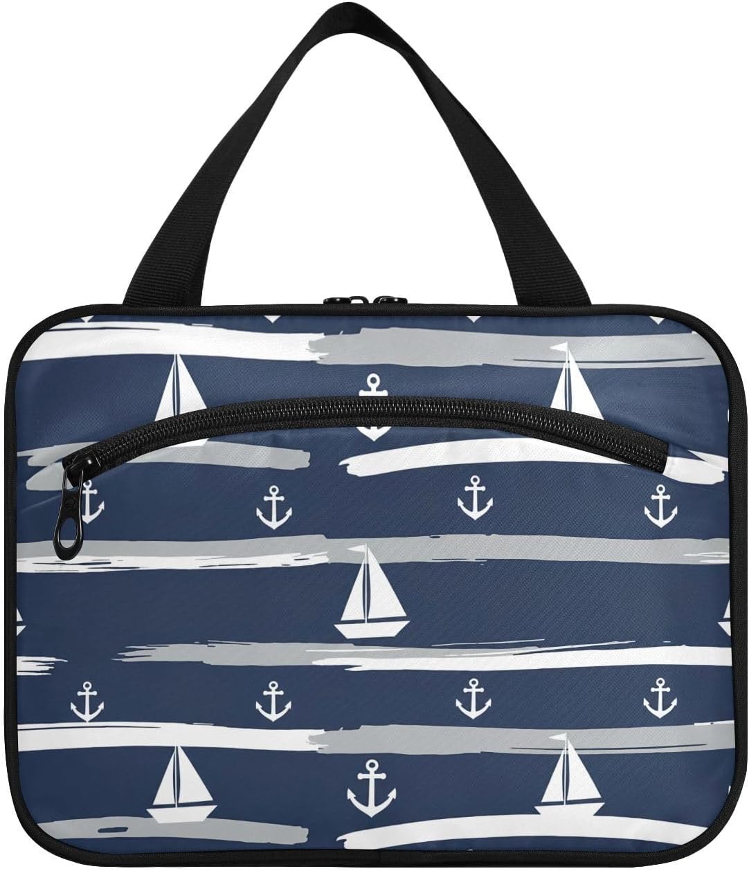 Sailboat Stripe Travel Toiletry Bag with Hanging Hook, Portable Makeup Cosmetic Bag Travel Organizer for Travel-Sized Toiletries Accessories Essentials, Large