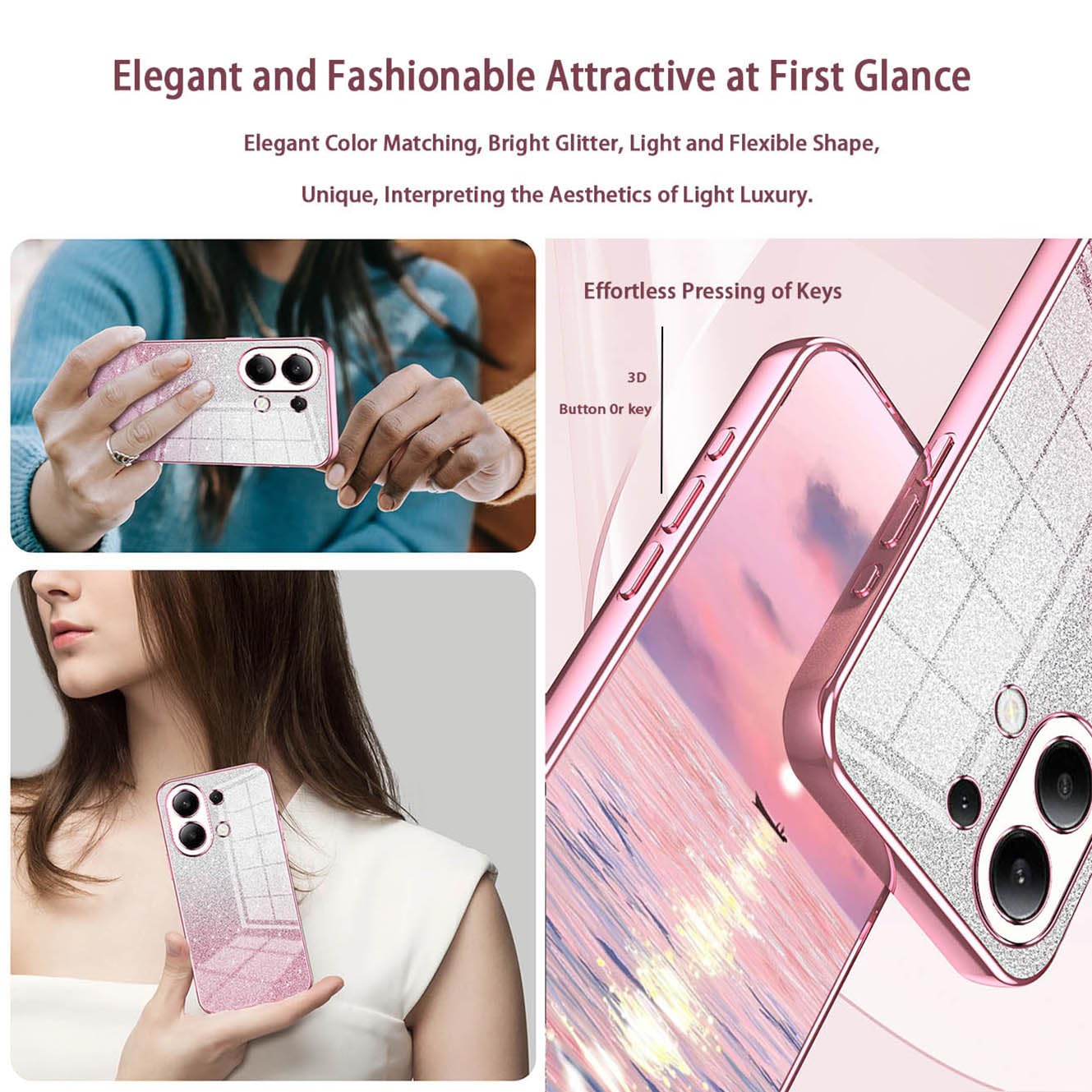 YUECXIN Case for Xiaomi Redmi Note 13 4G, Gradient Bling Shiny Cardstock Sparkle Design Soft TPU Silicone Cover - Image 3