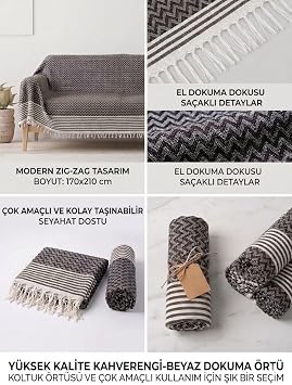 Ürün görseli Özel Dokuma Koltuk Örtüsü | Çok Amaçlı Pike & Şal Örtü | Kanepe Örtüsü Pike - Çok Amaçlı Örtü Ev hediyesi Kanepe Örtüsü Çok Amaçı Örtü 170x210 cm (KAHVERENGİ)