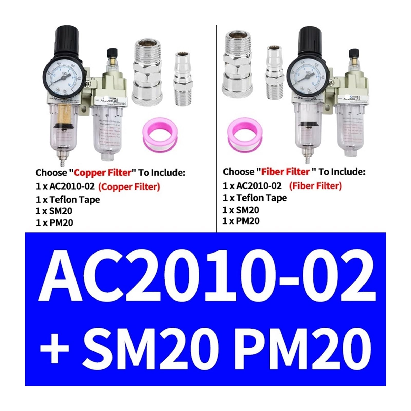Metal AC2010-02 pneumatyczny regulator ciśnienia oleju separator wody ręczny filtr powietrza sprężarki spustowej (SM20+PM20, filtr miedziany)
