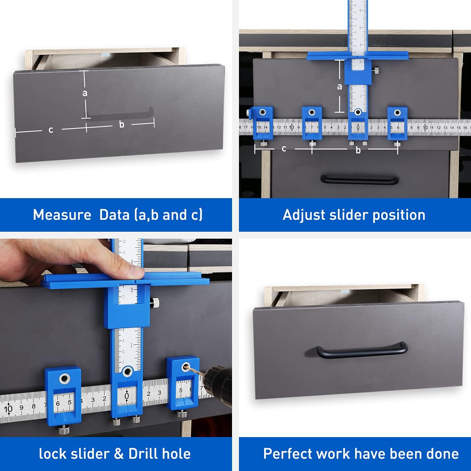 VMAN Cabinet Hardware Jig Tool Set, Cabinet Handle Jig, Aluminum Drilling Dowelling Tools Set with Oxford Bag, Adjustable Power Tool Drill Guide for Handles, Knobs on Cabinets, Drawers and Doors - - 