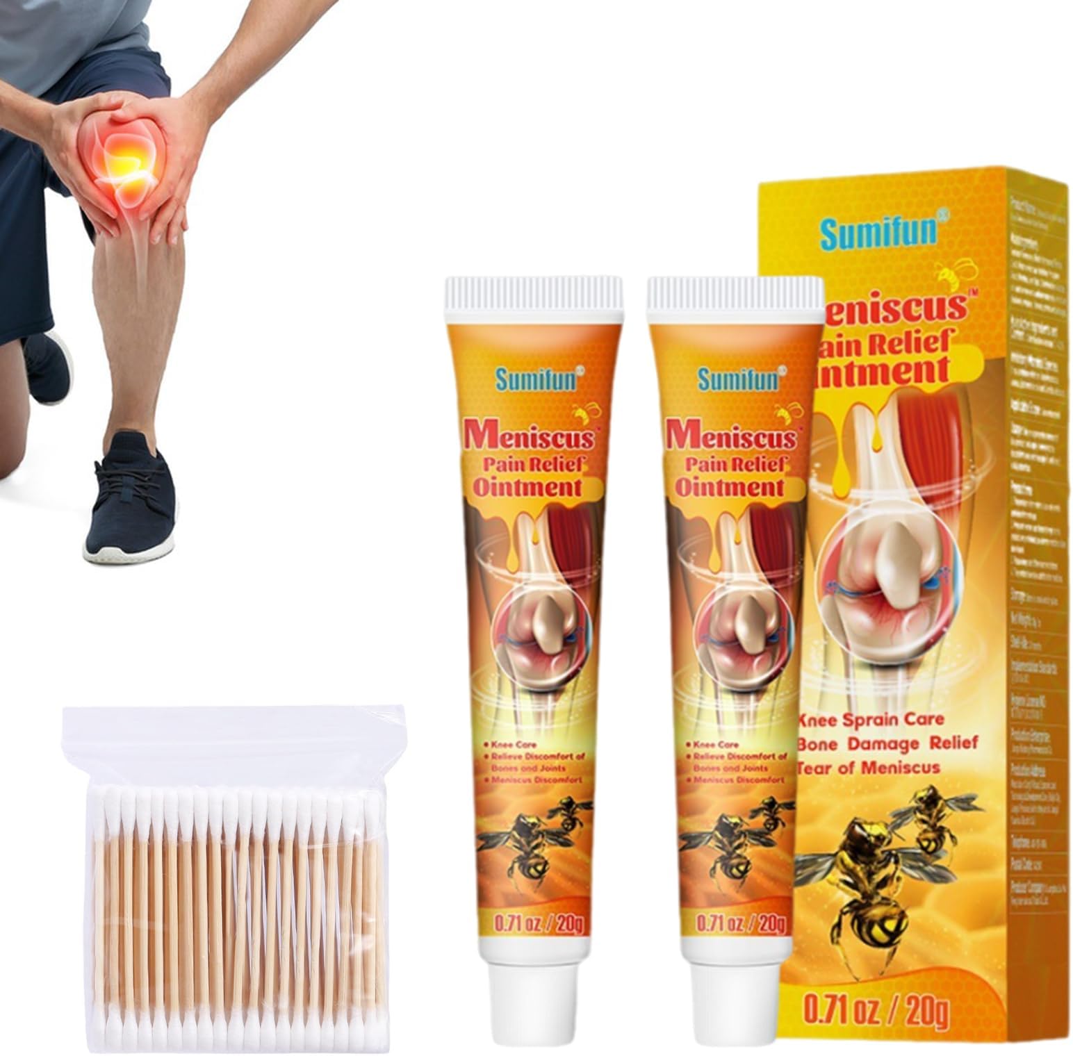 ThrivingAura 2PCS Bee Gel,New Zealand Bee Joint Relief Gel,Bees Cream,Bee Venom Joint Soothing Gel,Suitable for Shoulders,Neck,Knees,Back,Legs and Other Areas(with Cotton swab)