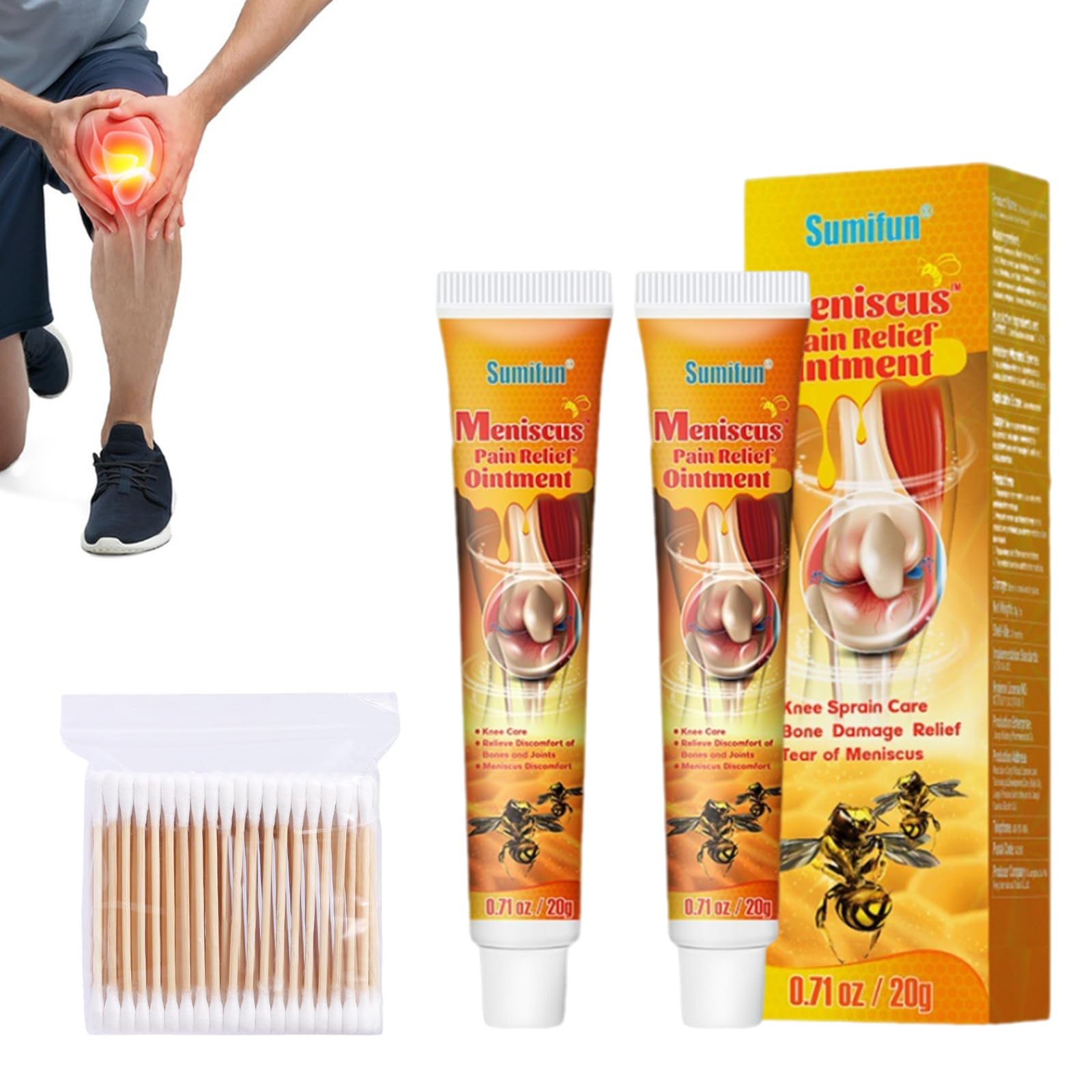 ThrivingAura 2PCS Bee Gel,New Zealand Bee Joint Relief Gel,Bees Cream,Bee Venom Joint Soothing Gel,Suitable for Shoulders,Neck,Knees,Back,Legs and Other Areas(with Cotton swab)