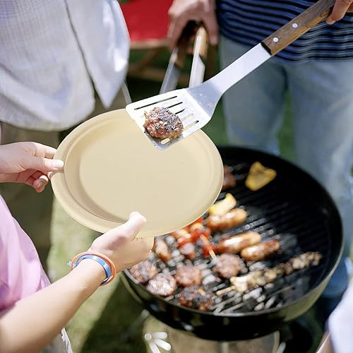 Miniatura 6 de Platos de papel marrón compostables, 9 pulgadas, paquete de 150, resistentes, ecológicos, platos de fiesta