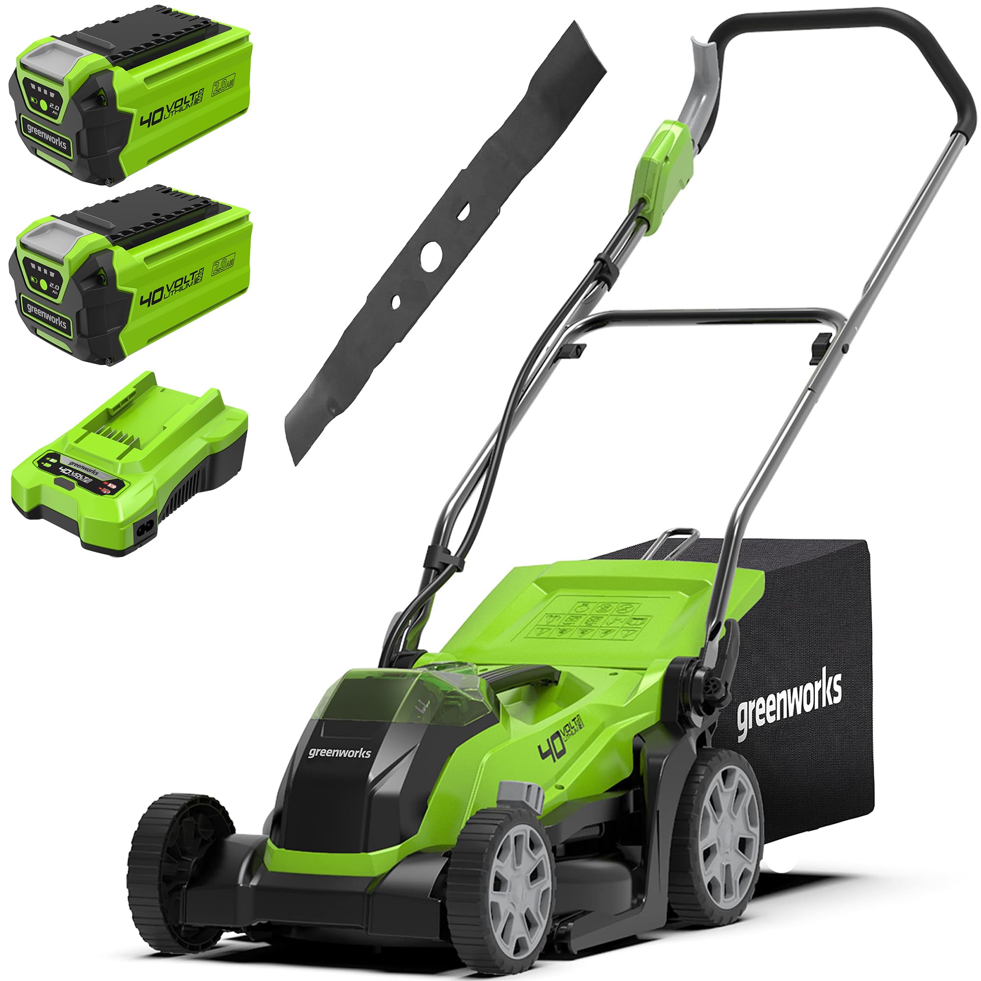 Greenworks 40V Cordless Lawnmower for Lawns up to 400m², 35cm Cutting Width, 40L Bag PLUS Two 40V 2Ah Batteries & One Charger, 3 Year Guarantee-G40LM35K2X, Green — view 21