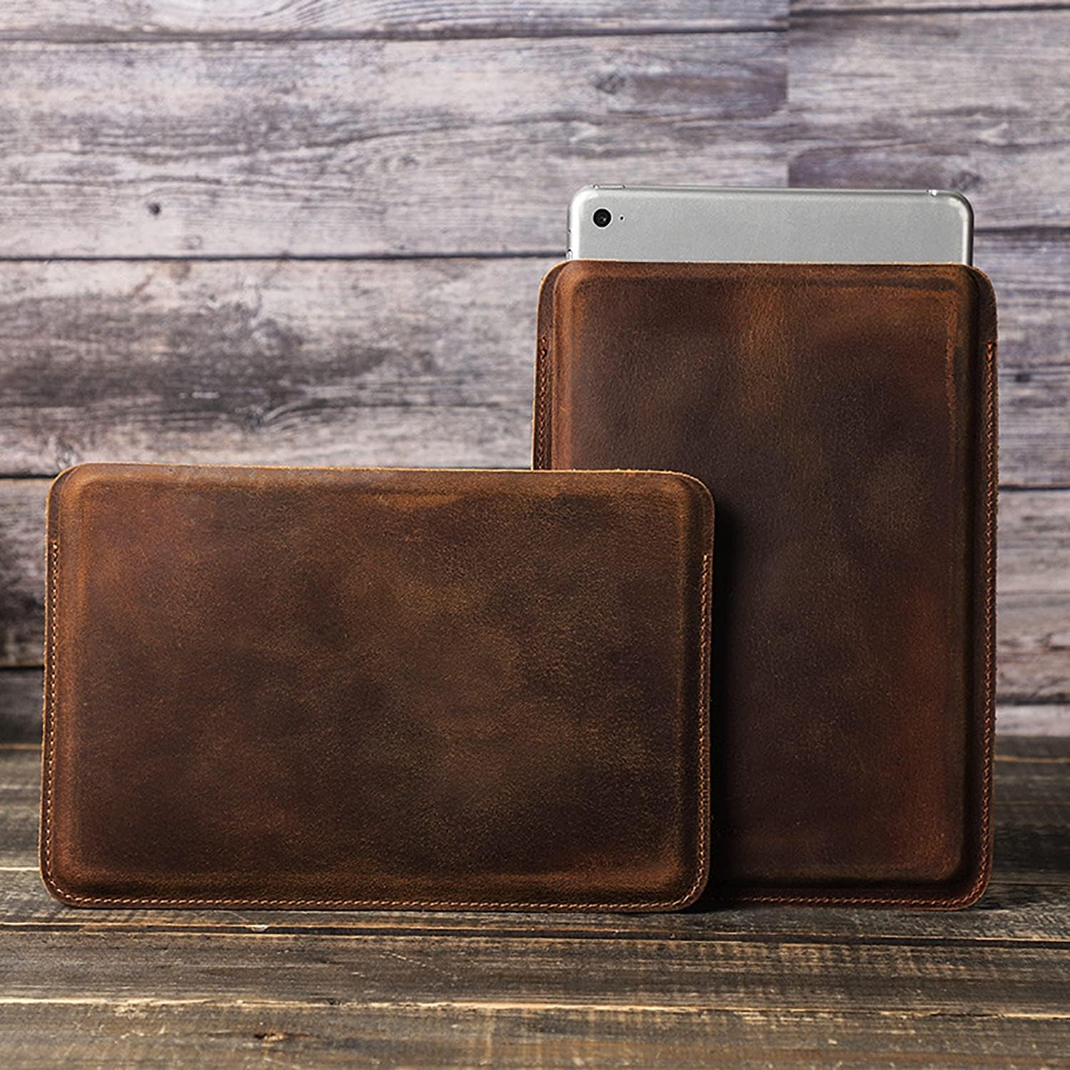Top Grain Leather 8.3" Slim Tablet Sleeve Case Protector, Solid Minimalist Vintage Design, Fully Handmade, Compatible with 8.3" iPad mini 6 iPad mini 7.9" & Other Tablet, Brown 8.3 Inch