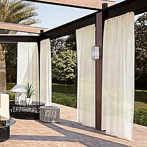 Miniatura 2 de SpaceDresser Cortinas traslúcidas impermeables para patio y exteriores 2 paneles de cortina transparente con bolsillo para barra para sala de