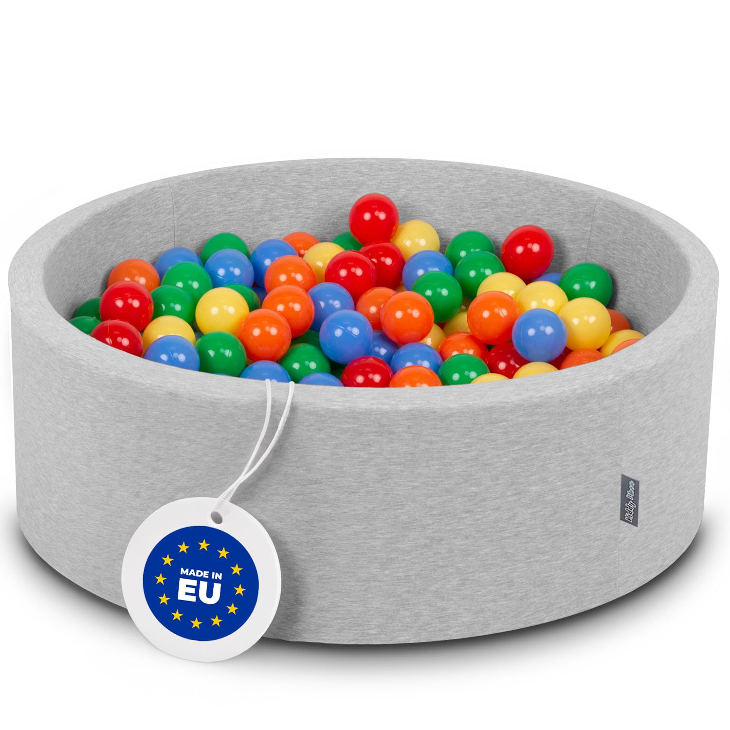 KiddyMoon 90X30cm/300 Balls ∅ 7Cm / 2.75In Baby Foam Ball Pit Made In EU, Light Grey:Yellow/Green/Blue/Red/Orange — image 1