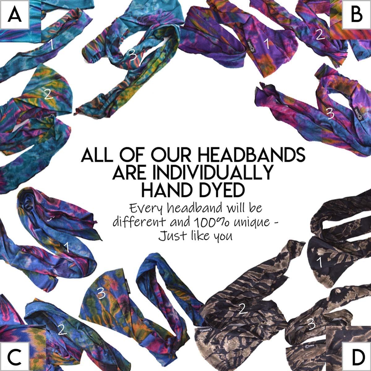 CHARM Tie-Dye Womens & Mens Workout Headband, Hand-dyed Elastic Hippie Tie Sweatband for Sports & Fashion - Image 3