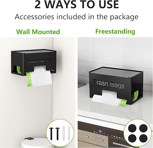 Miniatura 6 de STWWO Soporte para bolsas de basura, dispensador de bolsas de basura de metal, organizador de bolsas de basura de cocina para gabinetes, encimera,