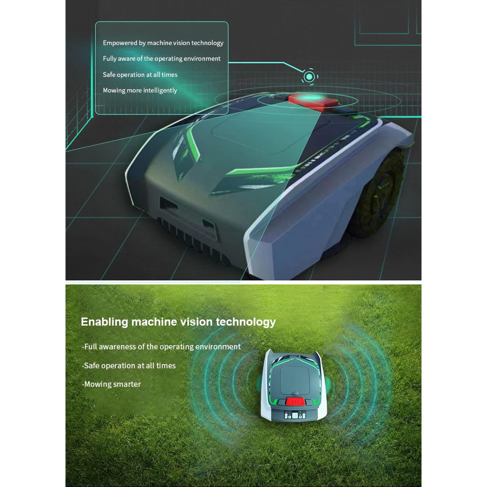 Tosaerba robotizzati Automatici, Robot da Giardino Intelligente telecomandato per Prati Fino a 1500 m², Larghezza di Taglio 19 cm, Altezze di Taglio 2,5-5,5 cm,Natural