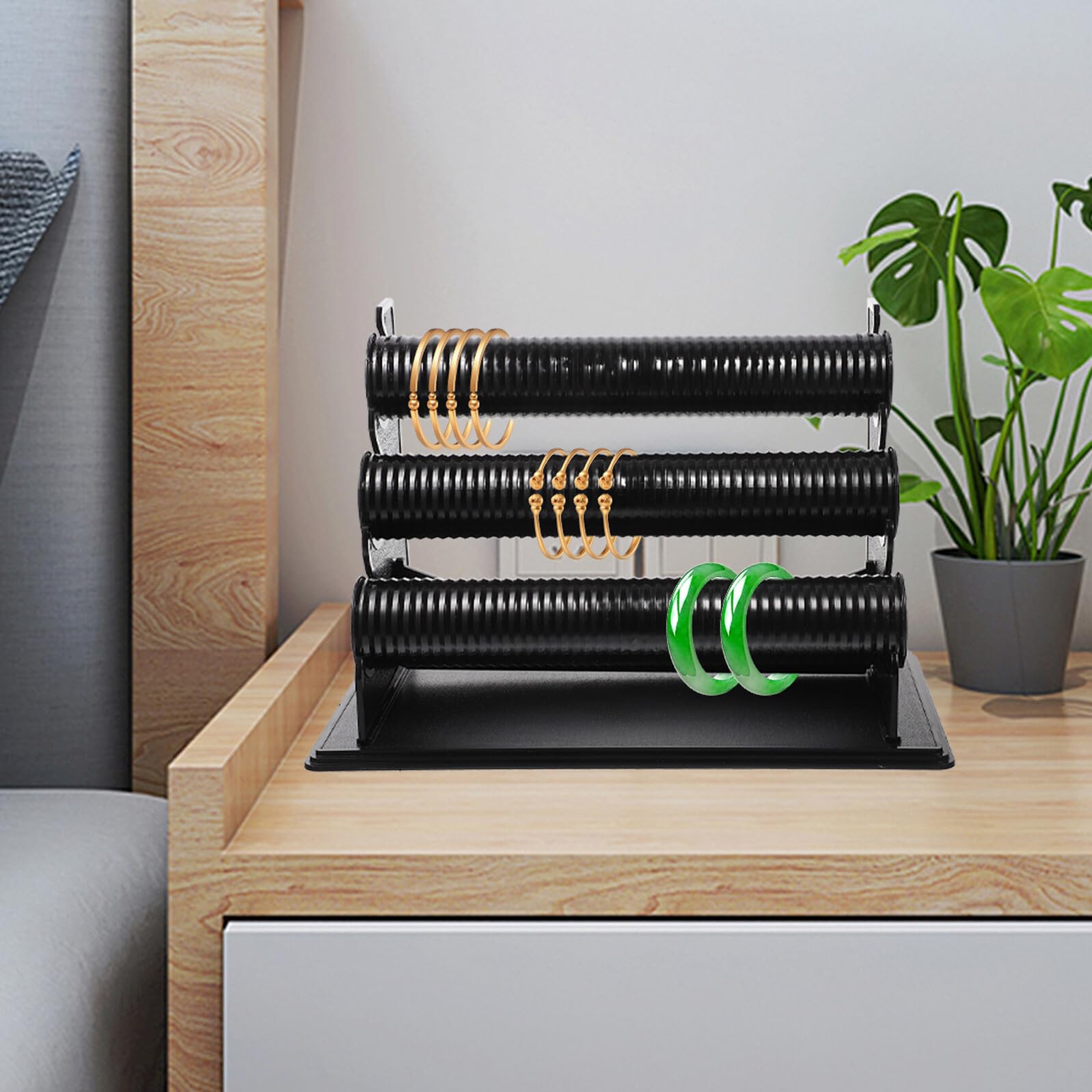 Abaodam Expositor de Pulseras y Relojes de Pvc Negro 3 Niveles Desmontable, Organizador Compacto para Baño o Tienda, Soporte Práctico y Funcional