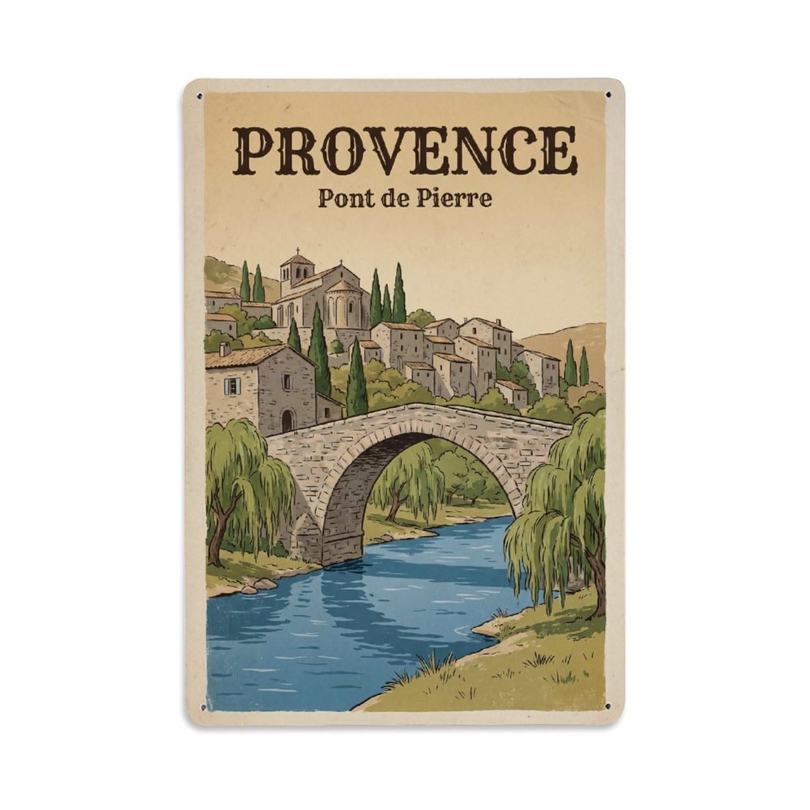 Gead 8X12inch Style Vintage Travel Provence Stone Bridge River Metal Tin Sign