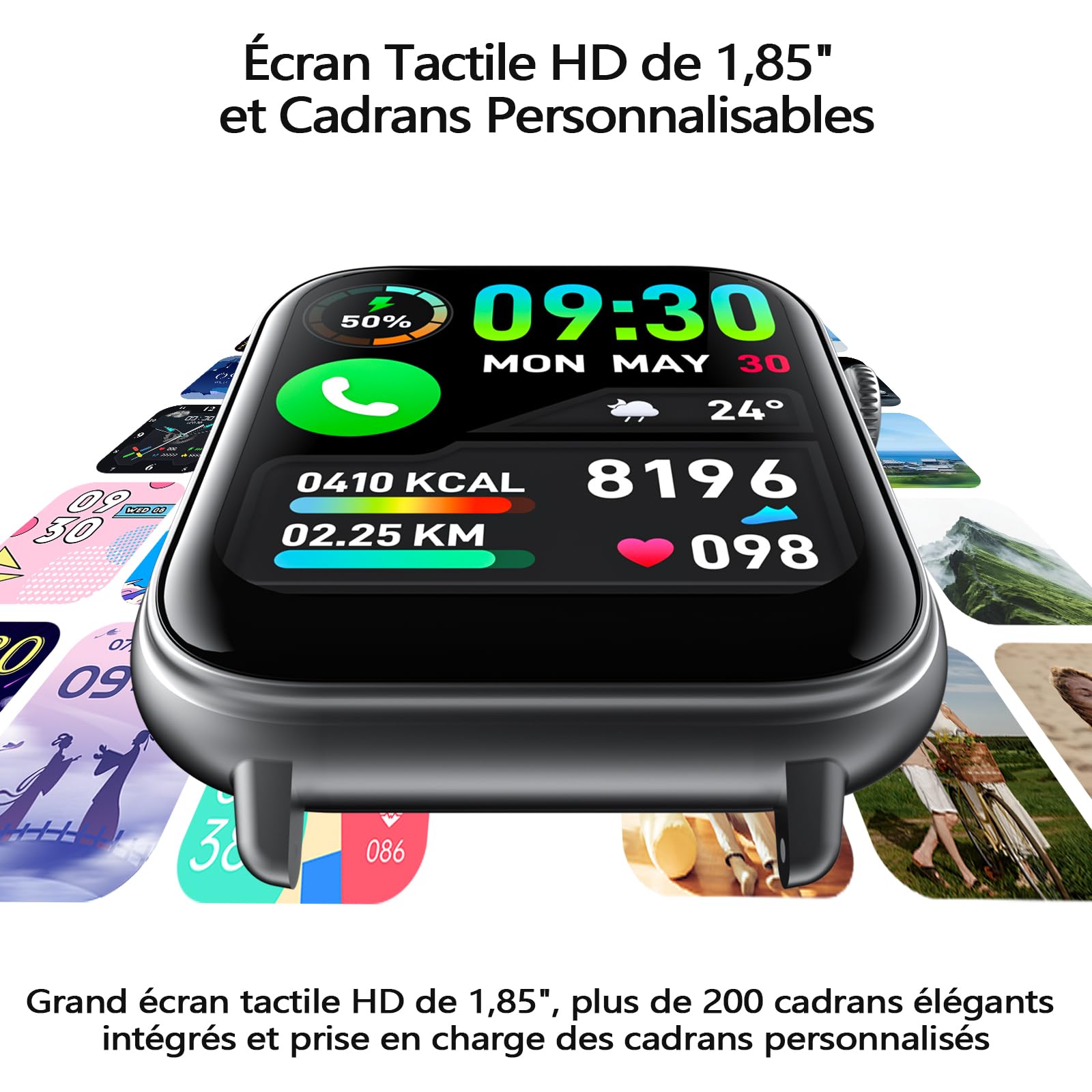 Montre Connectée Homme Femme avec Appel Bluetooth | 1,85'' HD Smartwatch avec Sommeil Fréquence Cardiaque SpO2 Podomètre,112+ Modes Sportifs Montre Étanche IP68,pour Android iOS