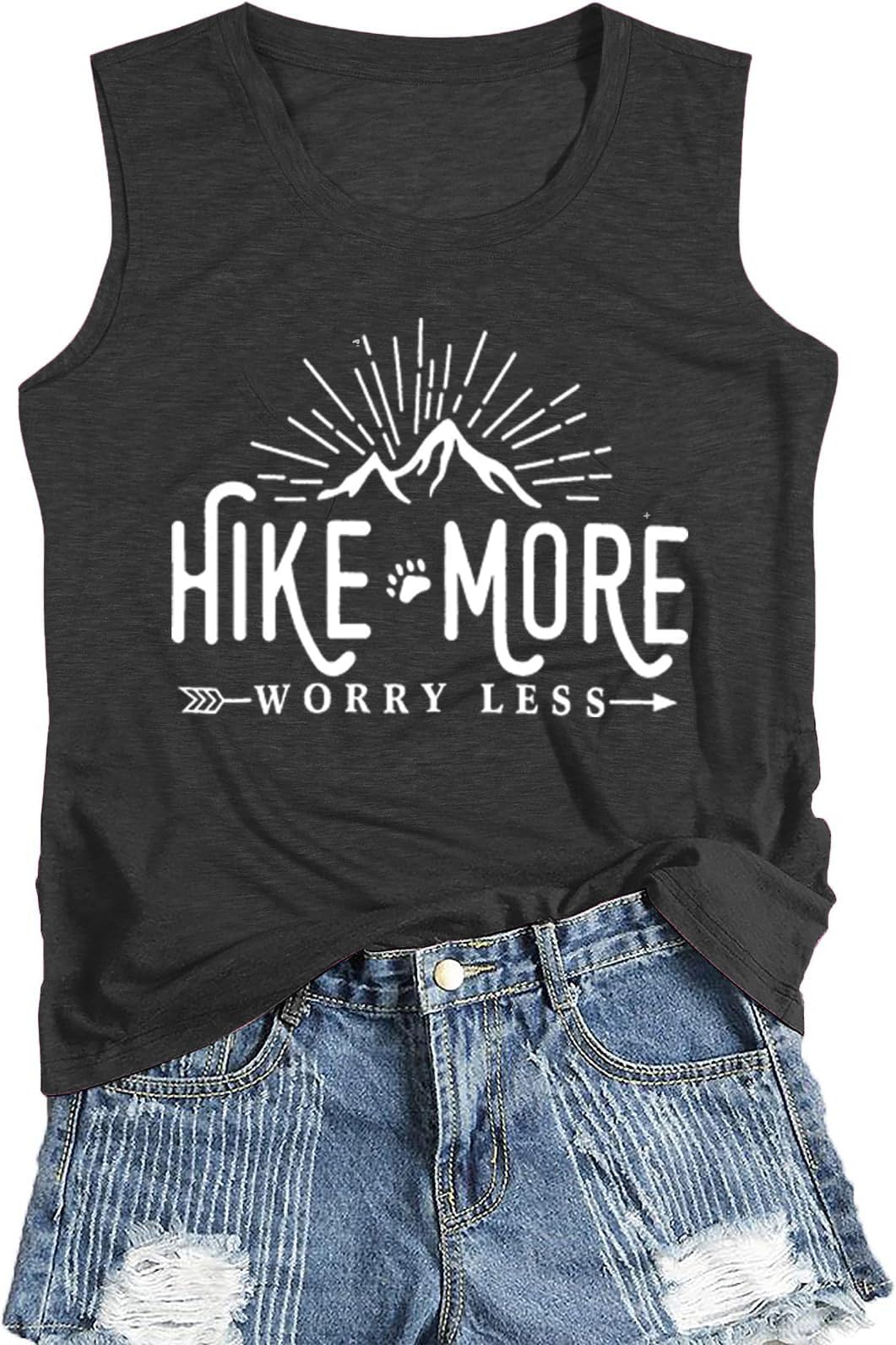 Hiking Shirt for Women Adventure Mountain Graphic Athletic Shirts Funny Hike More Worry Less Tee Tops