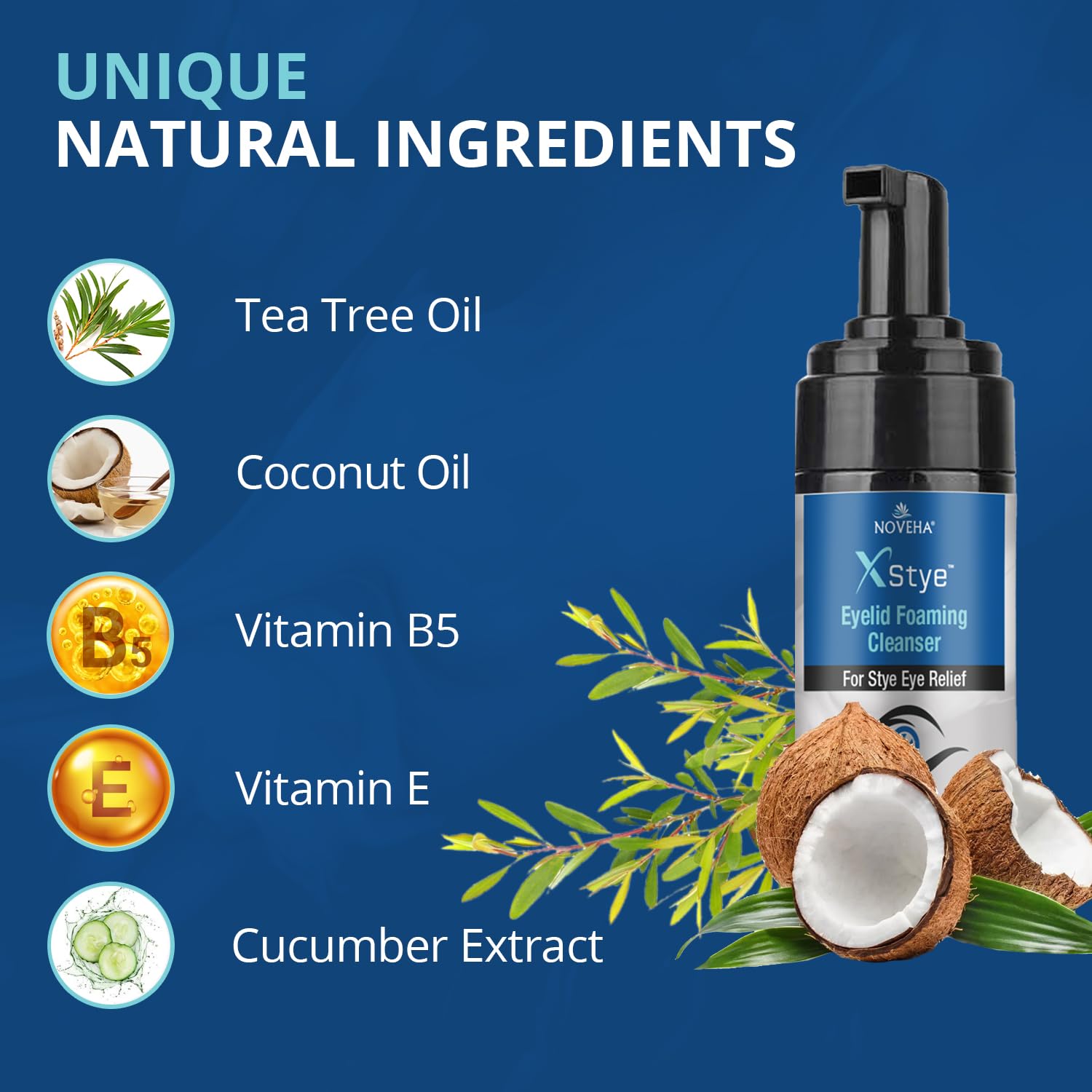NOVEHA XStye - Detergente schiumogeno per palpebre, formula con olio di tea tree, lavaggio quotidiano per palpebre e ciglia per occhi di porcile, ciglia e secchezza della pelle (100 ml) - 100 ml
