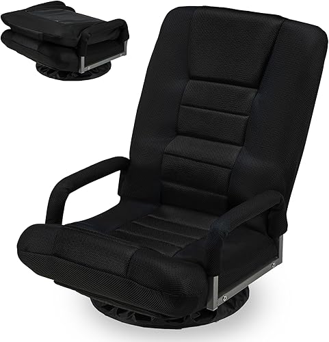 Besunbar Silla giratoria para videojuegos, silla giratoria de 360 grados con 6 posiciones ajustables, respaldo plegable, asas y soporte lumbar para