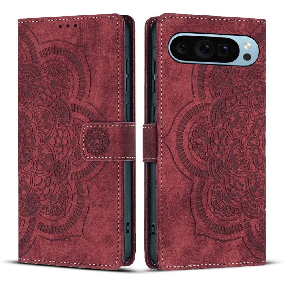 Étui Google Pixel 9 Pro rouge housse portefeuille cuir clapet aimanté - 7