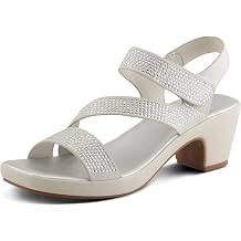 PATRIZIA Womens YADIEL Hook and Loop Sandals Low Block Heel with Asymmetrical Crystal-Strap Design