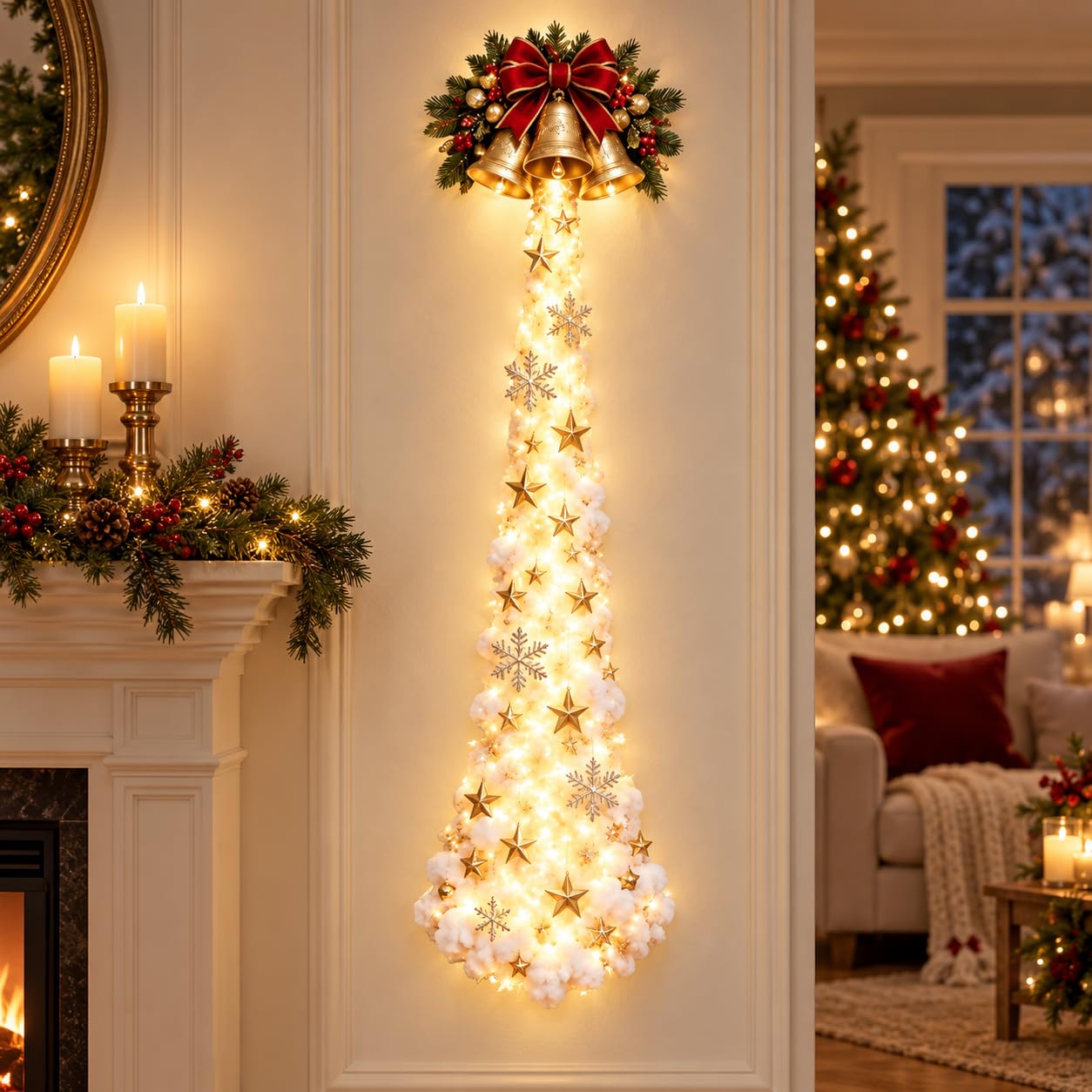 Christmas Ornaments, Christmas Magic Trail Wall Light Led Cascading Sparkling Snow Rustic with Snowman Santa Reindeer Lights Indoor Outdoor Doors Walls Mantel Decor Xmas Decorations