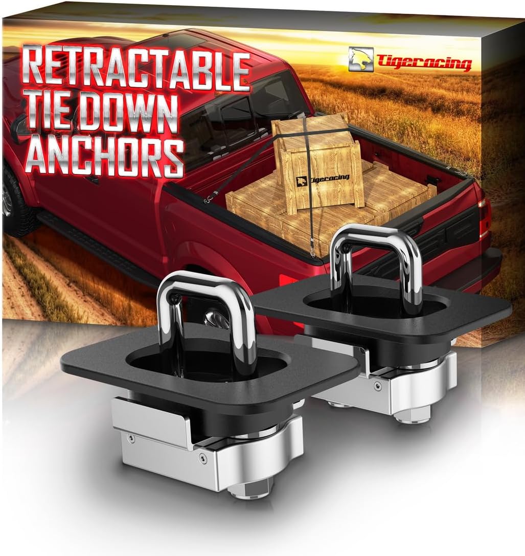 Tie Down Anchors Retractable Truck Bed Top Side D Ring All Metal Compatible with 1995-2018 Ram 1500 2500 3500, NOT for 2019+ Models, 3000 LBS Capacity of 2