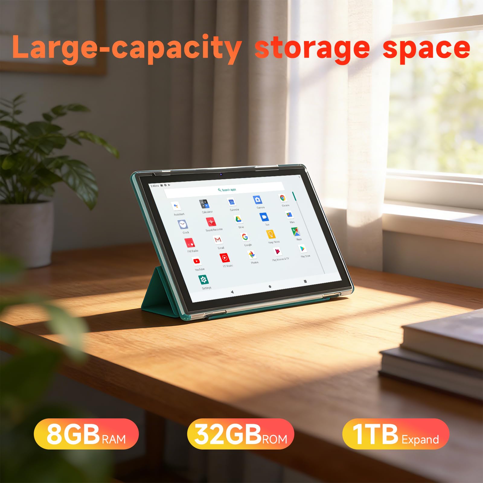 Android 15 Tablet, 25,7 cm (10,1 Zoll), 8 GB RAM, 32 GB Speicher, HD IPS-Display, 5G WiFi 6, 6000 mAh Akku, Dual-Kamera für Videoanrufe, Tab mit Hülle und Eingabestift für Arbeit/Studium, Tablet mit