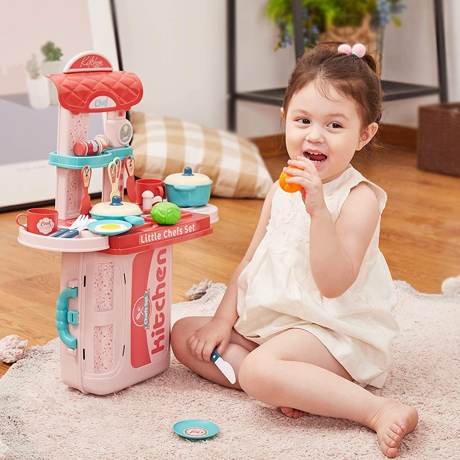 FAVRALLO Big Stylish Kitchen Set for Girls Toy with Cooking Utensils Combo Items, Little Chef Realistic Miniature Chefs Pretend Play/Role Play Home Game