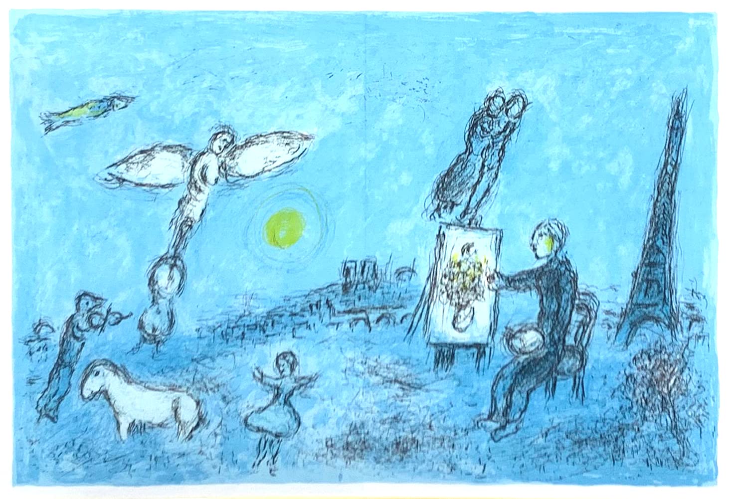 Amazon.co.jp: 絵画 版画 シャガール 額付き 『画家とその二重自画像 