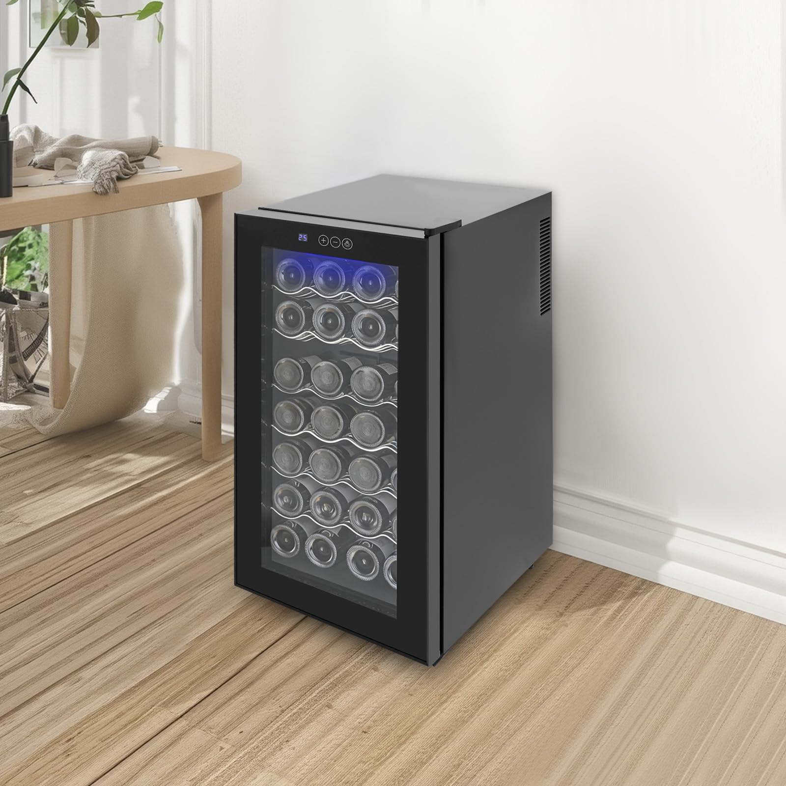 Weinkühlschrank 78L 32 Flaschen Standweinkühlschrank Mit LED Display Temperaturbereich 12-18°C,7 Abstellflächen Belastbar 9kg Pro Stück,Doppelschicht Glas Tür Leise ≤38dB Ideal Für Rotwein Champagner