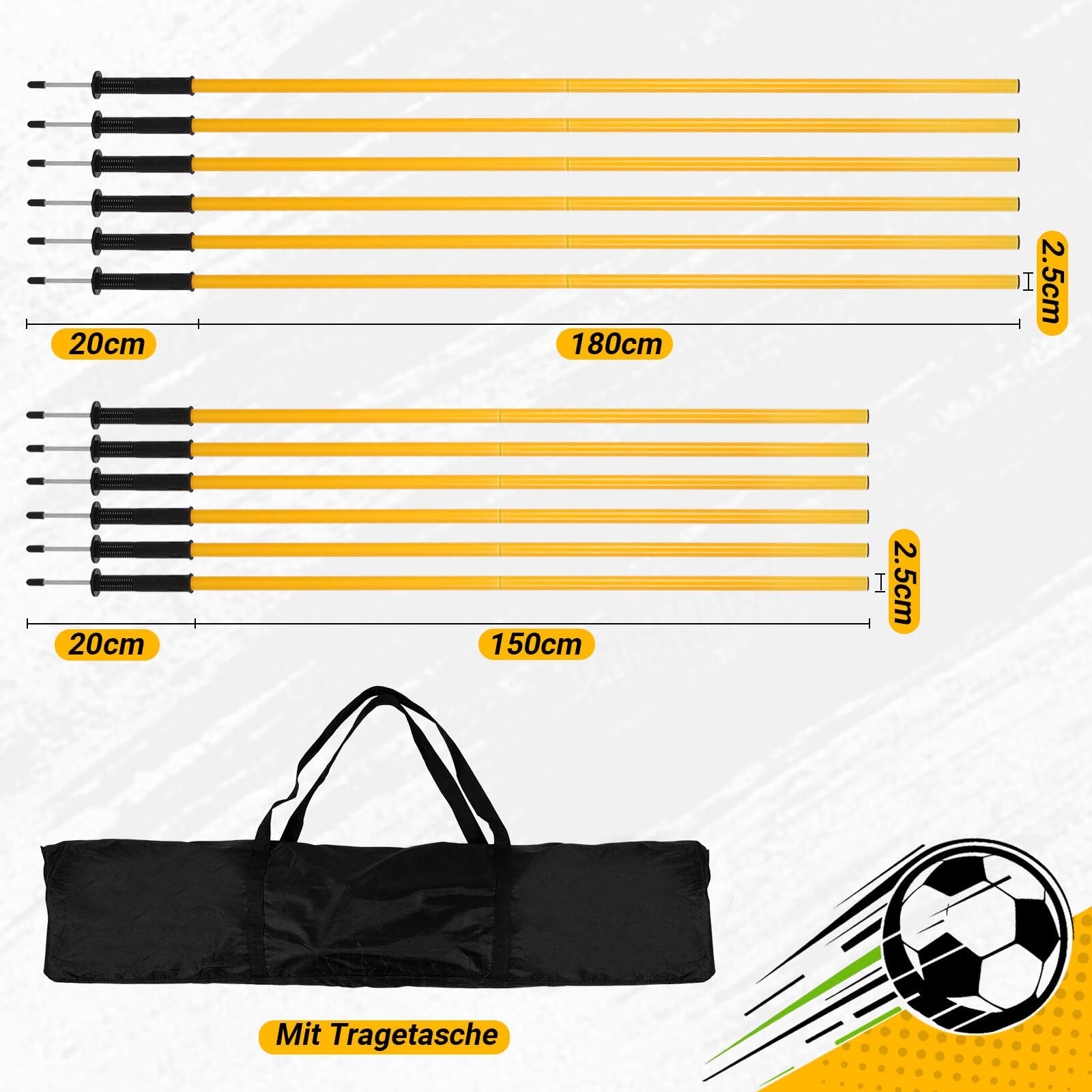 Slalomstangen Fussball Set, Slalom Stangen mit Feder, Slalom Poles 6, Sprunghafte Agilität Stangen, Fussball trainingszubehör für Koordinationstraining, Hundesport